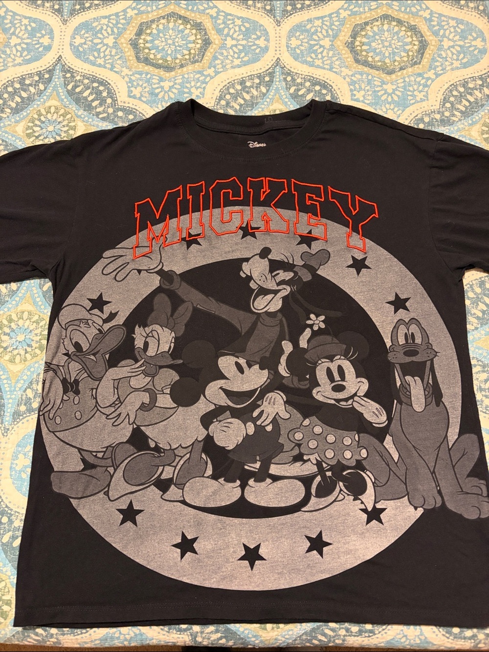 Disney Black Mickey & Friends Short Sleeve Tee with Red Logo Embroidered size sm
